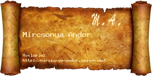 Mircsonya Andor névjegykártya